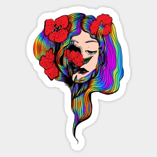 Girl with rainbow hair Sticker